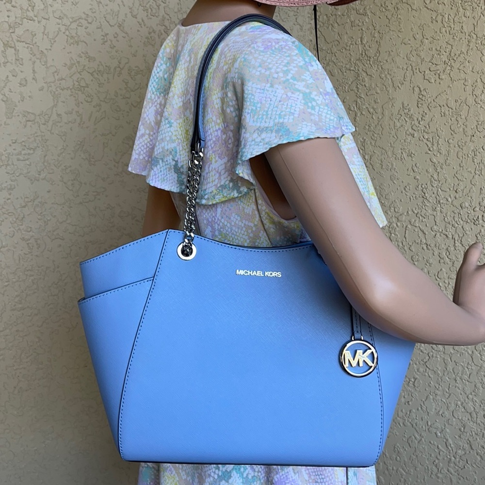 MICHAEL KORS LARGE CHAIN SHOULDER TOTE PALE BLUE COLOR - Picture 1 of 16